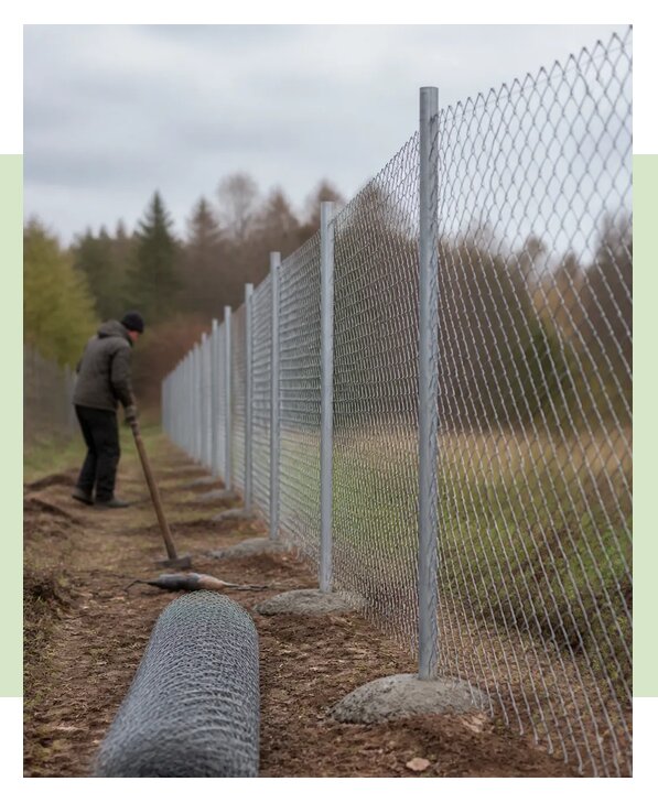 Установка забора из рабицы для дачи под ключ в Анжере-Судженске